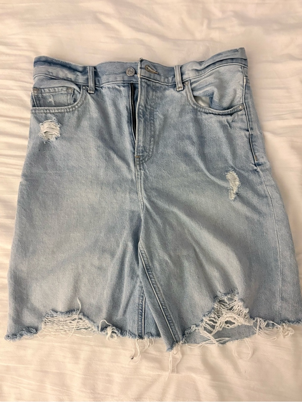 Women's Light Blue Distressed Denim Jean Shorts